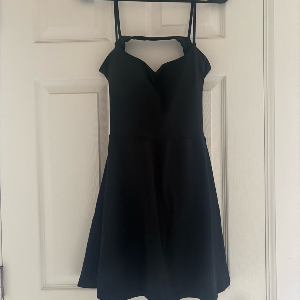 Black Mini Swing Dress with Sweetheart Neckline